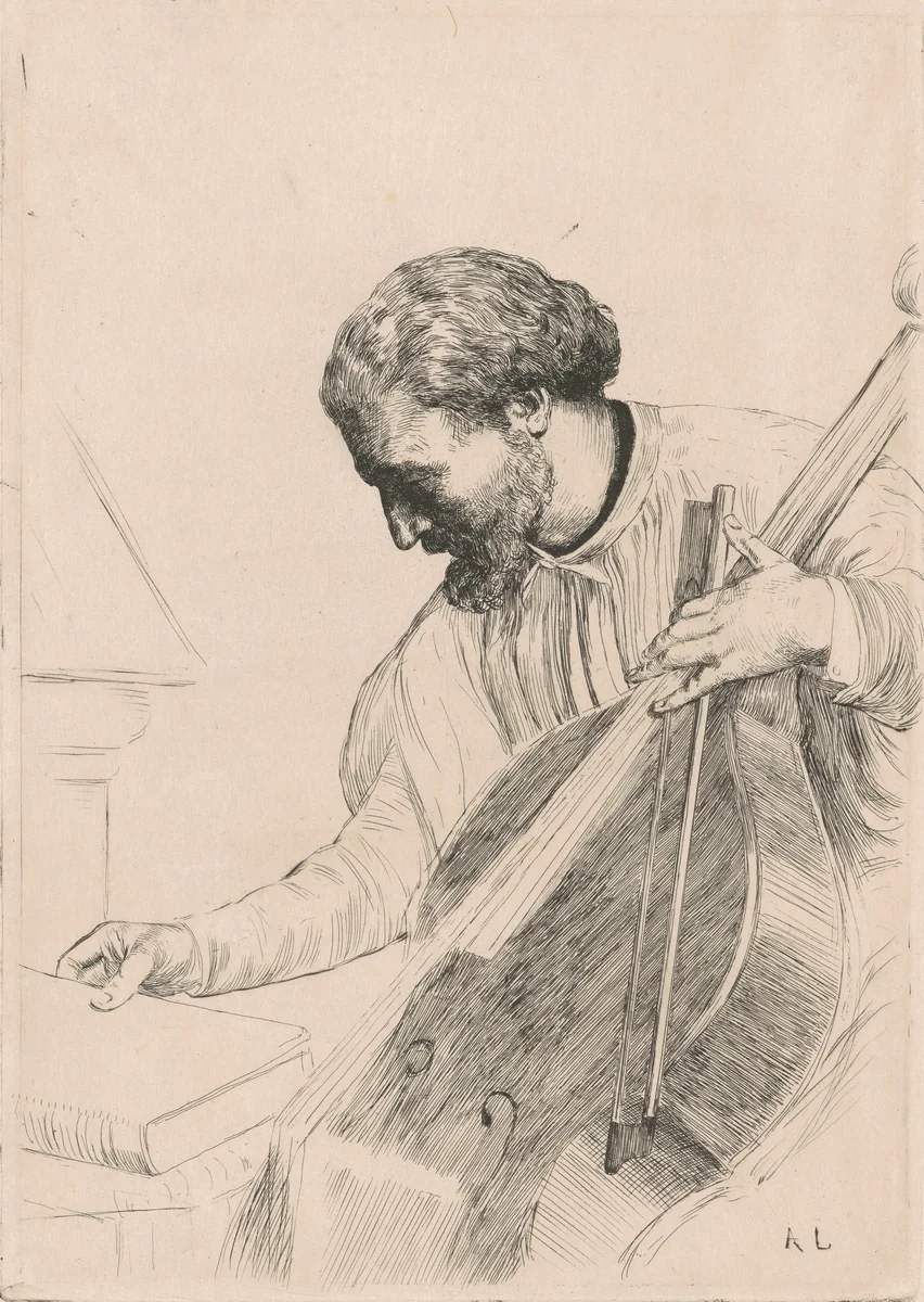 The Bass Player (Le Jouer de Contre-Basse) by Alphonse Legros, print, 1850-1877