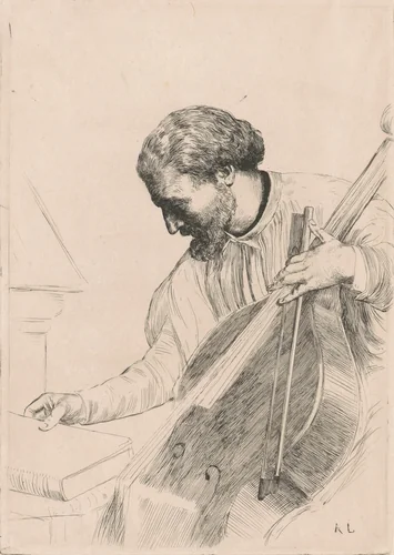 The Bass Player (Le Jouer de Contre-Basse) by Alphonse Legros, print, 1850-1877