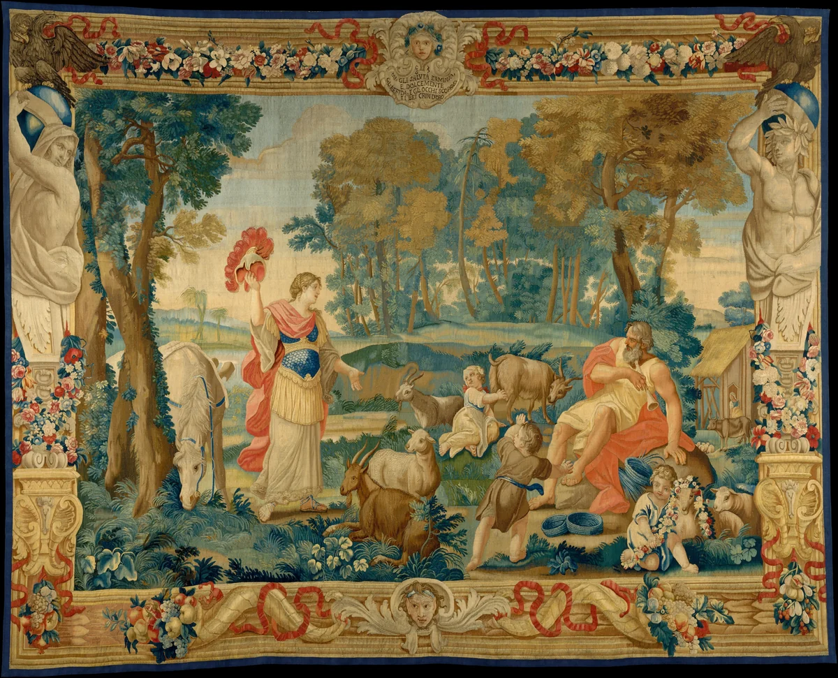Erminia and the Shepherd (from a set of Scenes from Gerusalemme Liberata) by Domenico Paradisi, textile, 1684-1739
