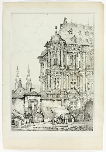 Chateau de Martinsbourg, Mayence, from Facsimiles of Sketches made in Flanders and Germany by Samuel Prout, print, 1833