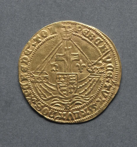 Angel: Ship with Shield of Arms and Cross (reverse) by Unknown, metalwork, 1470-1471