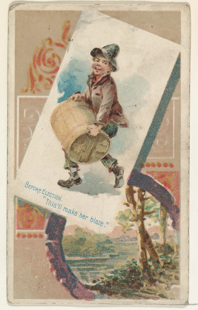 Before Election, "This'll make her blaze," from the Terrors of America set (N136) issued by Duke Sons & Co. to promote Honest Long Cut Tobacco by W. Duke, Sons & Co., print, 1888-1889