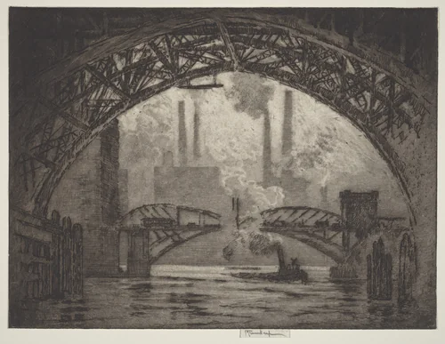 Under the Bridges, Chicago by Joseph Pennell, print, 1910