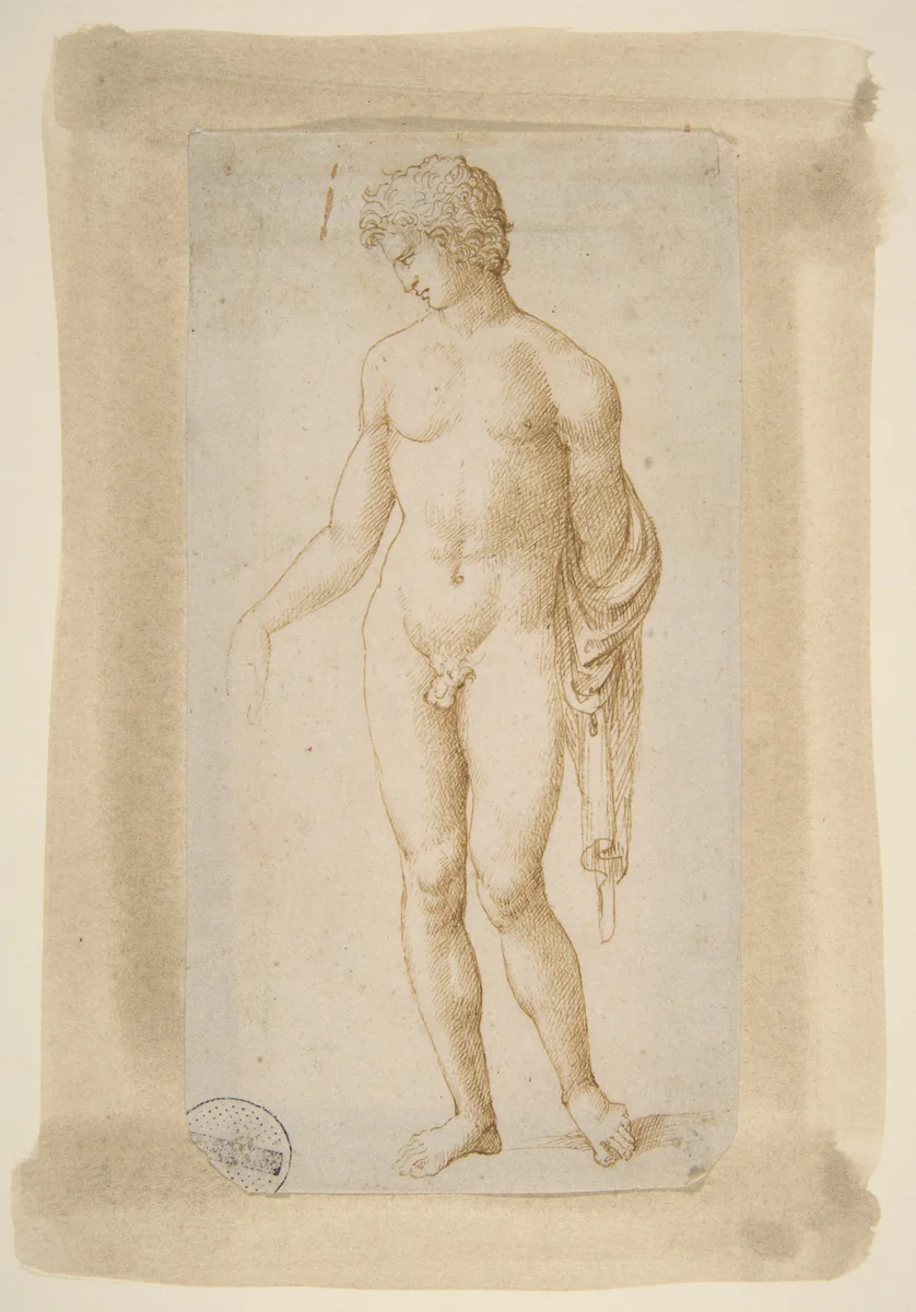 Standing Male Nude by Marcantonio Raimondi, drawing, 1501-1511