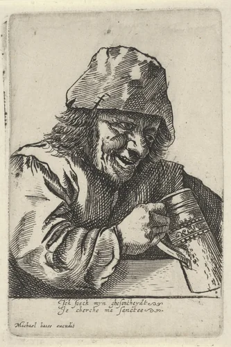 Boer met hoed op en bierpul in de hand by anonymous, print, 1661-1676