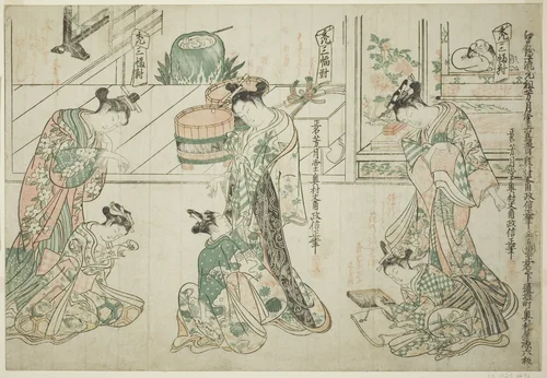 Child Attendants: A Set of Three (Kamuro sanpukutsui) by Okumura Masanobu (奥村政信), print, 1739-1756