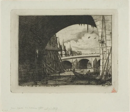 An Arch of the Pont Notre-Dame, Paris by Charles Meryon, print, 1853