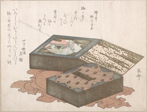 Cakes In a Box with Wrapping Cloth by Ryūryūkyo Shinsai (柳々居辰斎), print, 1800-1899