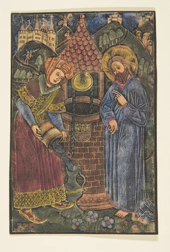 Christ and the Woman of Samaria (Schr. 2215) by Master with the Cologne Arms, print, 1455-1475