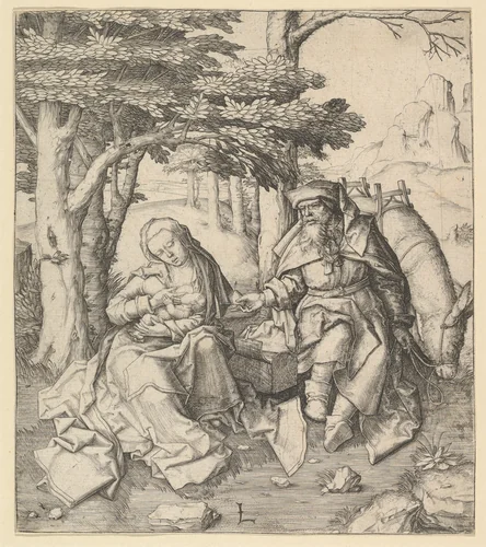 Rest on the Flight Into Egypt by Lucas van Leyden, print, 1501-1511