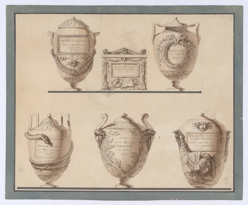 Study of Five Vases or Urns by Felice Giani, drawing, 1785-1805