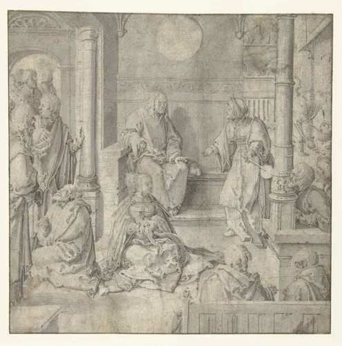 Christus in het huis van Martha en Maria by Unknown, drawing, 1499