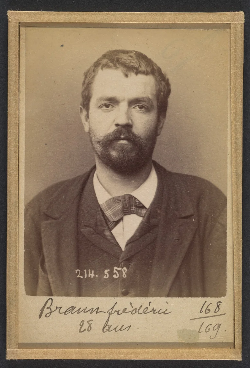 Braun. Frédéric, Charles. 28 ans. Fiché le 22/2/94. by Alphonse Bertillon, photograph, 1894