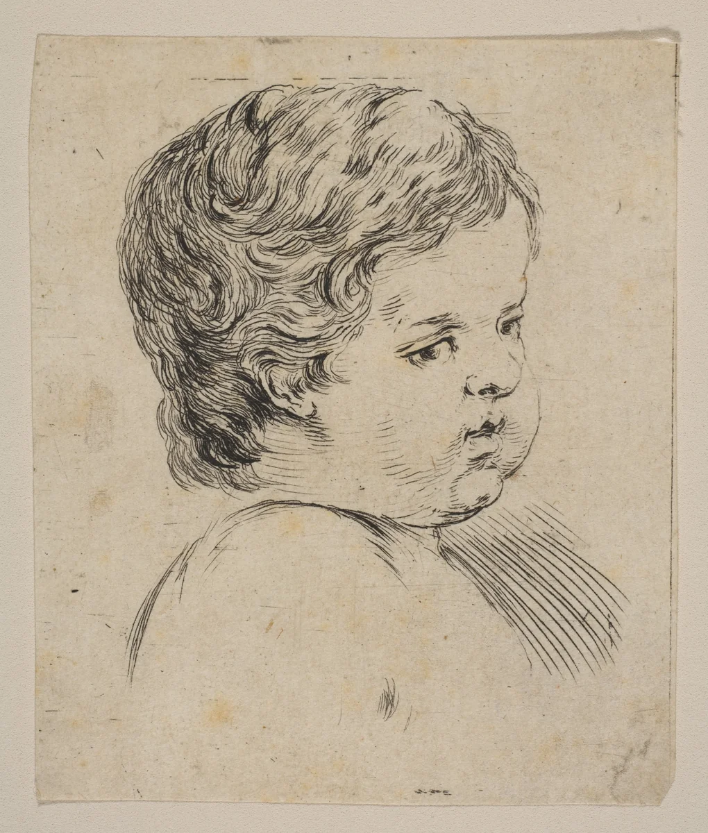 Plate 12: Head of a Child, from "The Book for Learning to Draw" (Livre pour apprendre à dessiner) by Stefano della Bella, print, 1644-1654