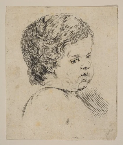 Plate 12: Head of a Child, from "The Book for Learning to Draw" (Livre pour apprendre à dessiner) by Stefano della Bella, print, 1644-1654
