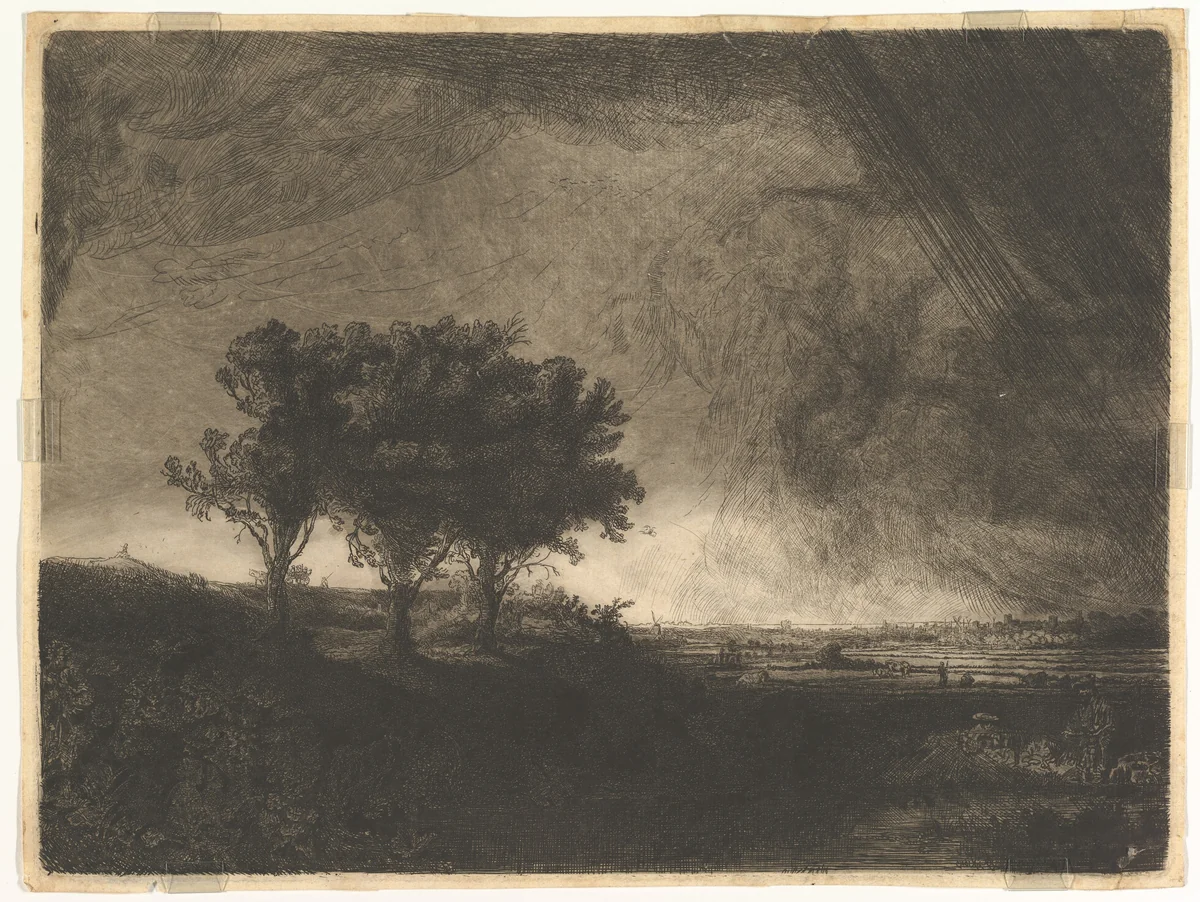 The Three Trees, after Rembrandt by William Baillie, print, 1758