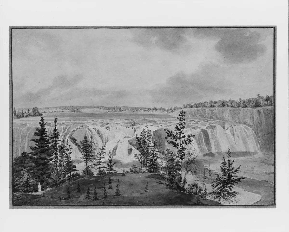 Cohoes Falls on Mohawk River, New York by John Rubens Smith, artwork, 1775-1849