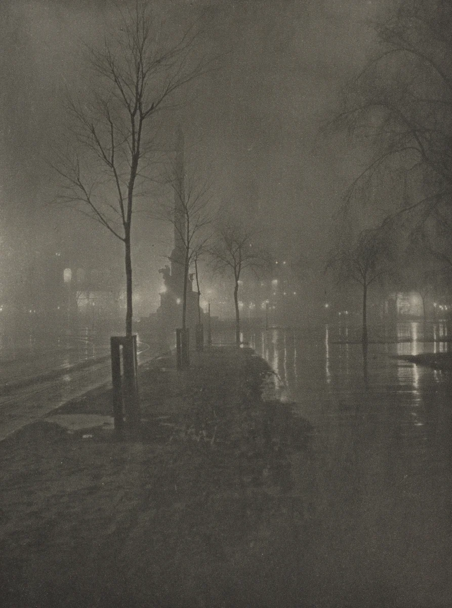 Wet Night, Columbus Circle, New York by William A Fraser, photograph, 1899