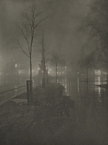 Wet Night, Columbus Circle, New York by William A Fraser, photograph, 1899
