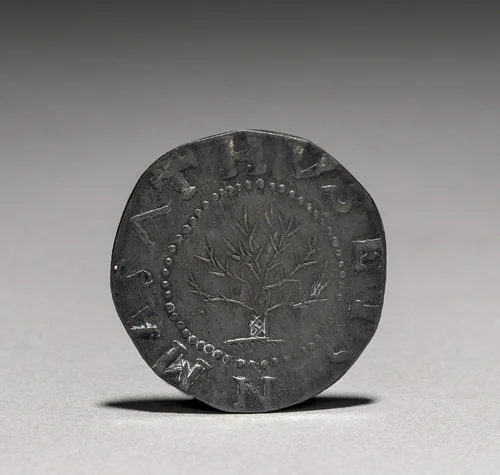 Oak Tree Shilling (obverse) by John Hull, metalwork, 1652