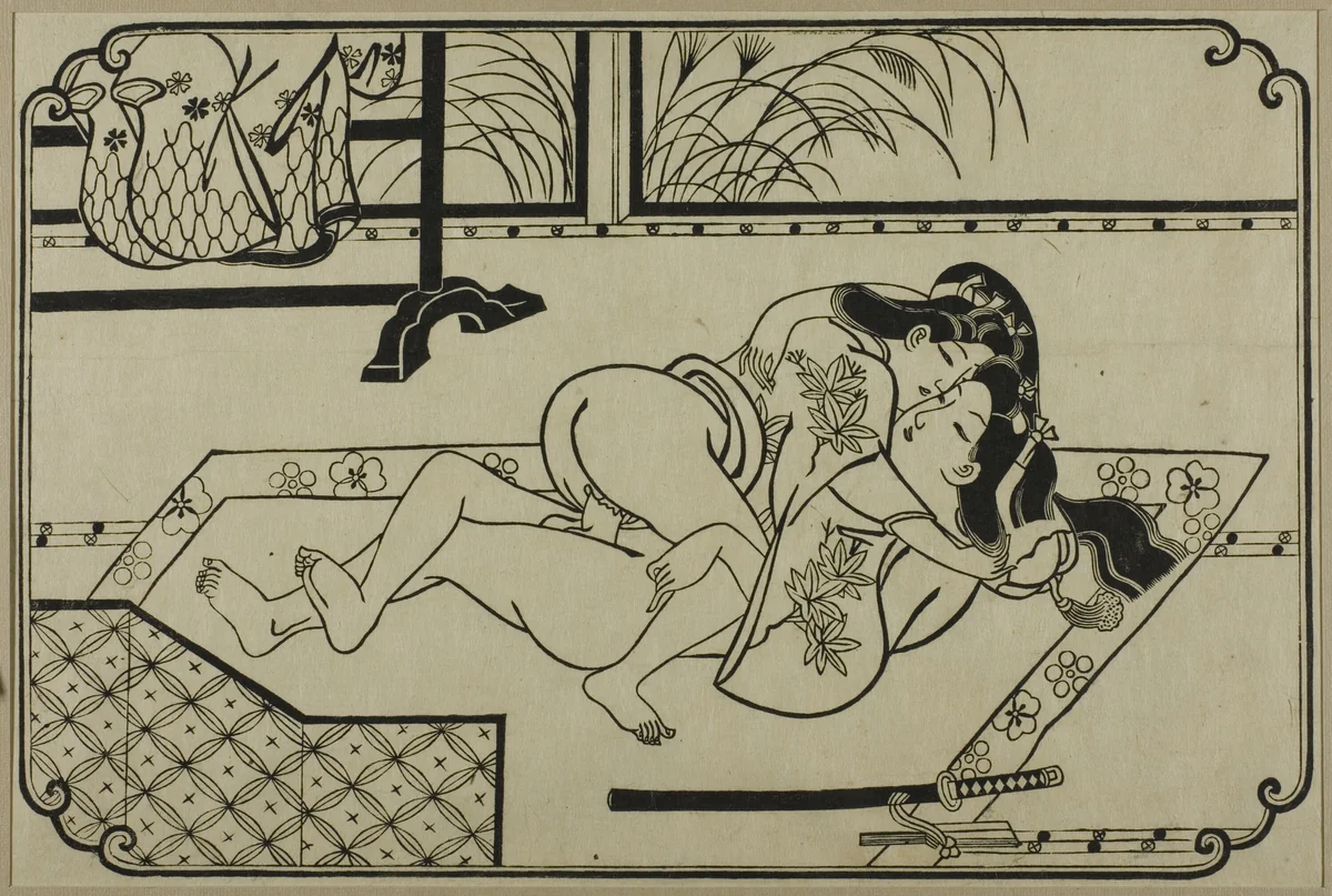 A sheet from a shunga album by Hishikawa Moronobu (菱川師宣), print, 1625-1694