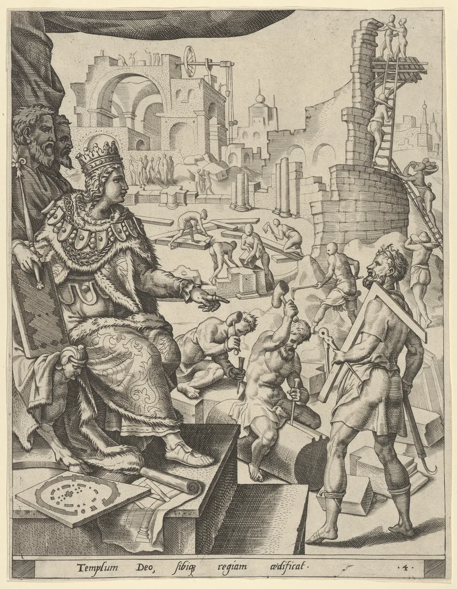 Solomon Building the Temple, from "The Story of Solomon" by Maarten van Heemskerck, print, 1554