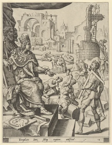 Solomon Building the Temple, from "The Story of Solomon" by Maarten van Heemskerck, print, 1554