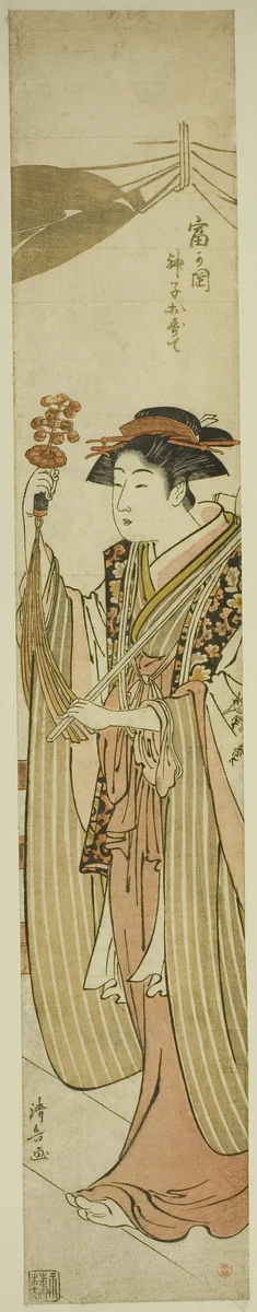 The Shrine Maiden Osute of the Tomigaoka Shrine (Tomigaoka miko Osute) by Torii Kiyonaga (鳥居清長), print, 1777-1787