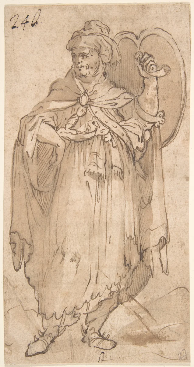 Man in Turkish Costume Holding a Shield by anonymous, drawing, 1500-1600