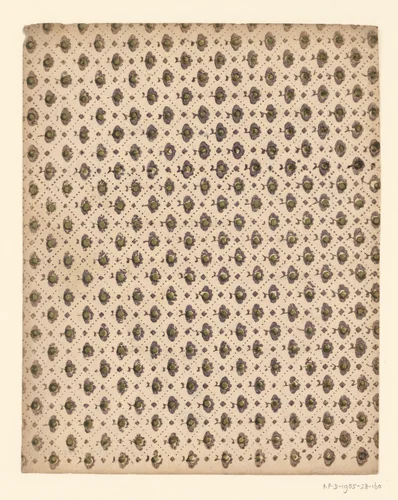 Blad met ruitenpatroon van punten en overhoekse vierkanten met bloem als veldvulling by anonymous, other, 1750-1900