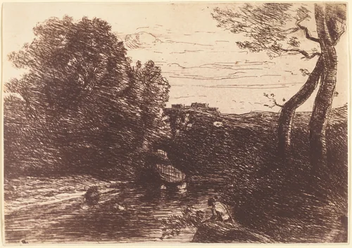 Shepherd's Bath (Le Bain du berger) by Jean-Baptiste-Camille Corot, print, 1853