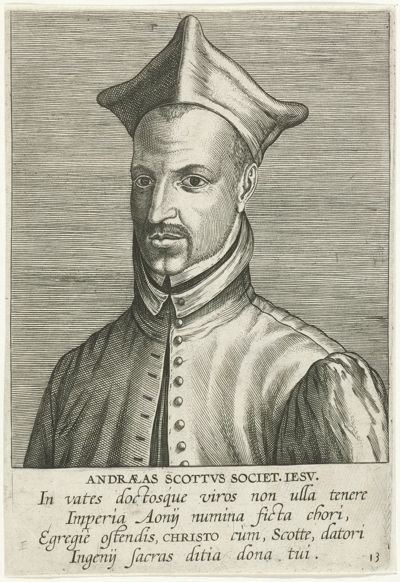 Portret van Andreas Schott by Philips Galle, print, 1587
