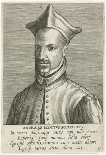 Portret van Andreas Schott by Philips Galle, print, 1587