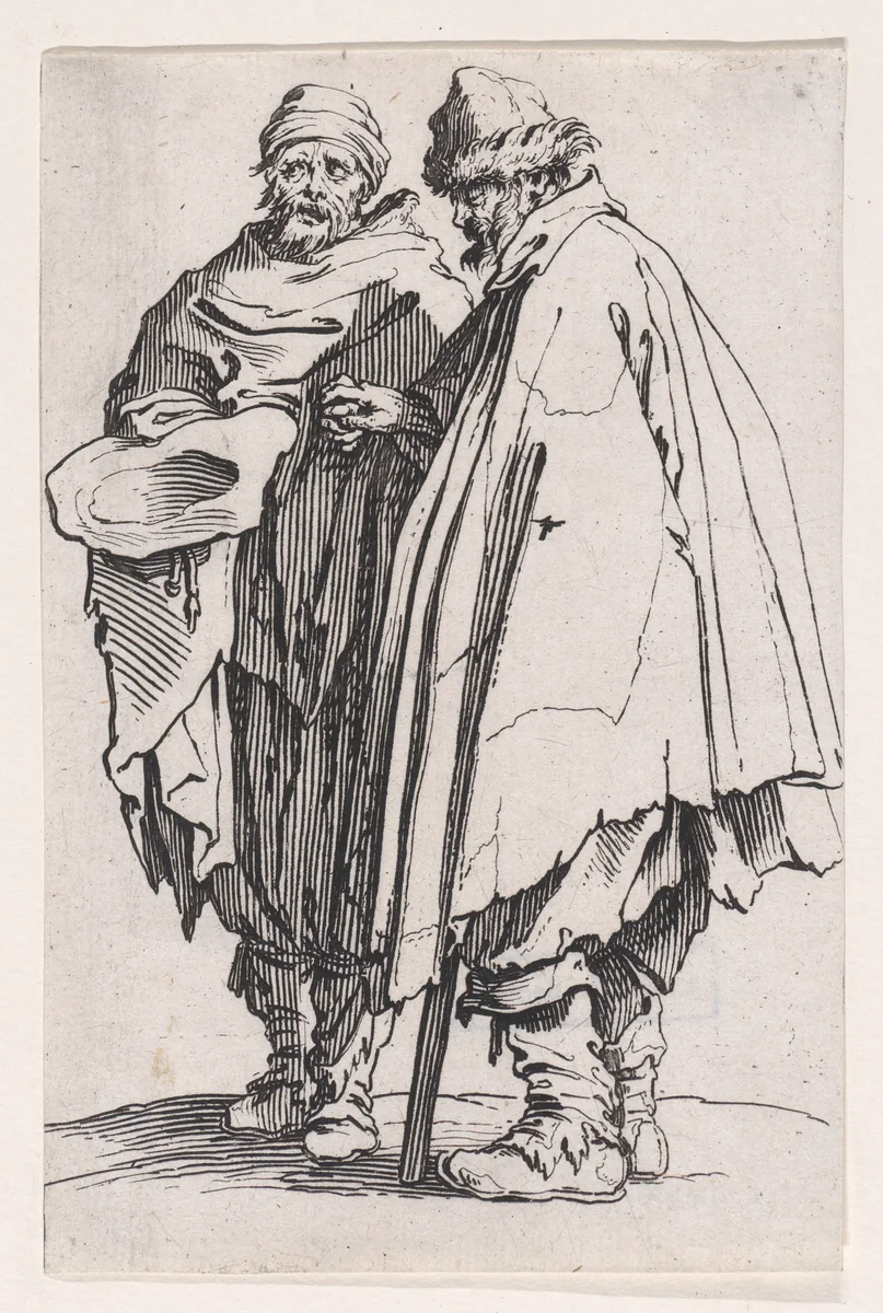 L'Aveugle et son Compagnon (The Blind Man and his Companion), from "Les Gueux suite appelée aussi Les Mendiants, Les Baroni, ou Les Barons" (The Beggars, also called the Barons) by Jacques Callot, print, 1618-1628