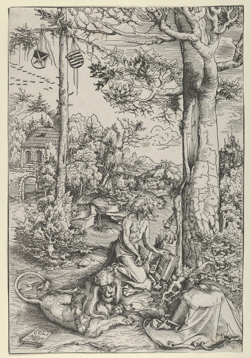 St. Jerome in the Wilderness by Lucas Cranach, print, 1509