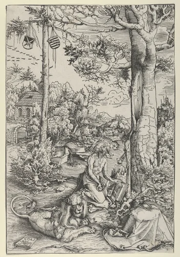 St. Jerome in the Wilderness by Lucas Cranach, print, 1509