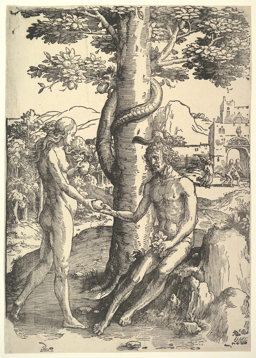 Fall of Man, (Adam and Eve) by Lucas van Leyden, print, 1509-1519