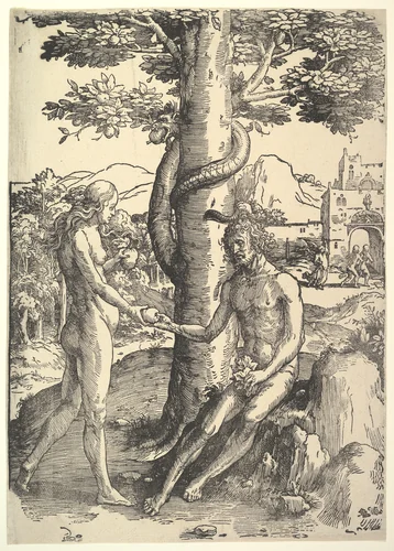 Fall of Man, (Adam and Eve) by Lucas van Leyden, print, 1509-1519