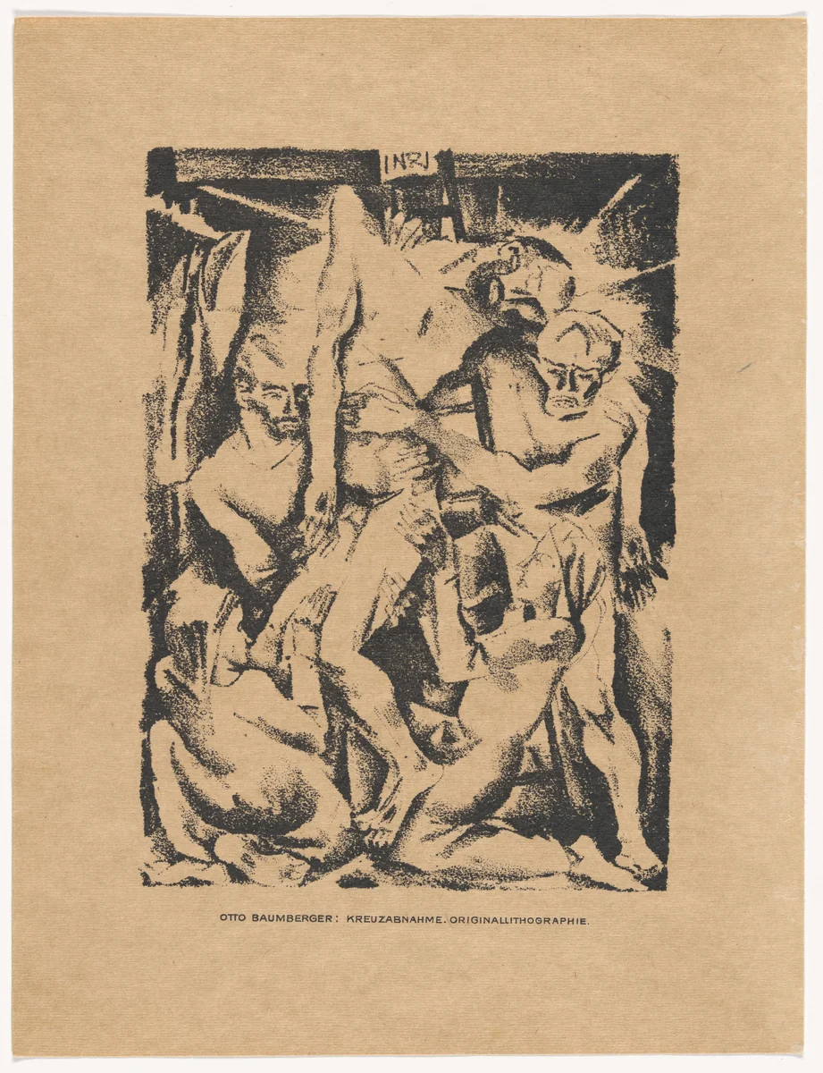 Descent from the Cross (Kreuzabnahme) (plate, preceding p. 193) from the periodical Das Kunstblatt, vol. 2, no. 7 (Jul 1918) by Otto Baumberger, print, 1918
