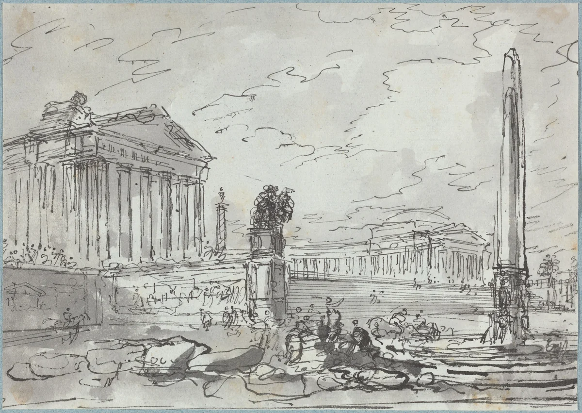 Fantasy on an Ancient Campidoglio by Hubert Robert, drawing, 1733-1808