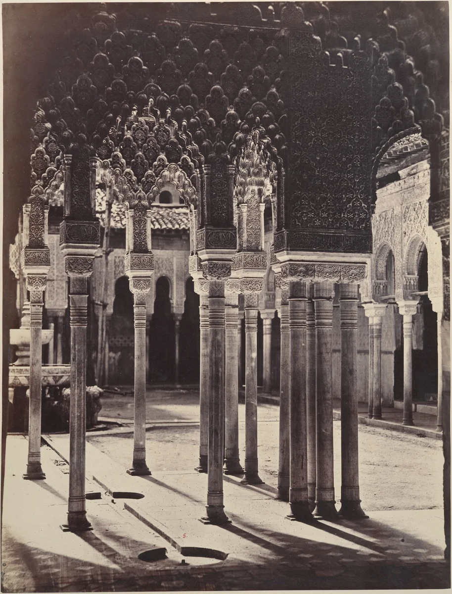 [The Lion Court at the Alhambra, Viewed from Beneath the Portico Temple] by Charles Clifford, photograph, 1862