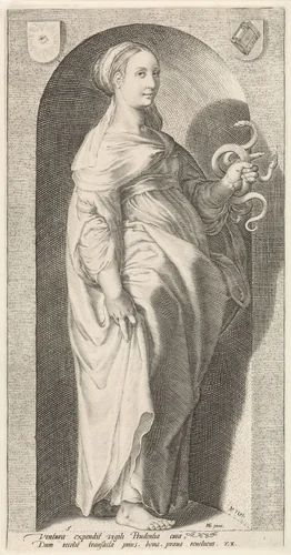 Voorzichtigheid (Prudentia) by Jacob Matham, print, 1593