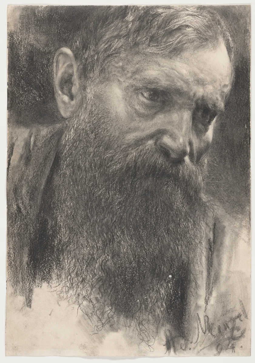 Head of a Bearded Man in Half-Profile by Adolf Menzel, drawing, 1894