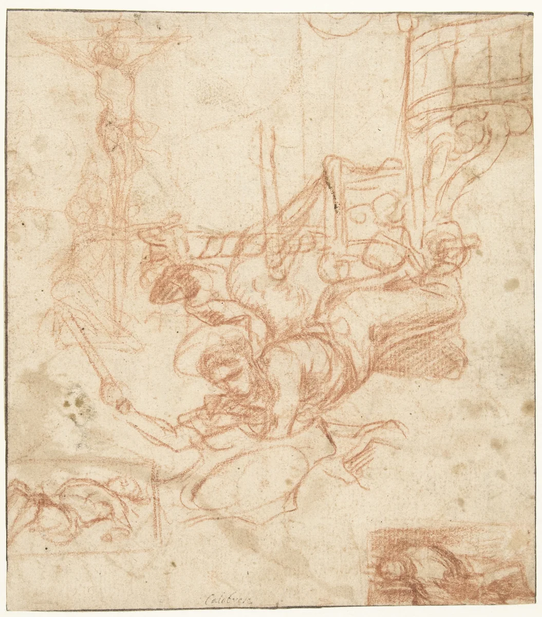 Studies voor religieuze schilderijen by Mattia Preti, drawing, 1656-1666