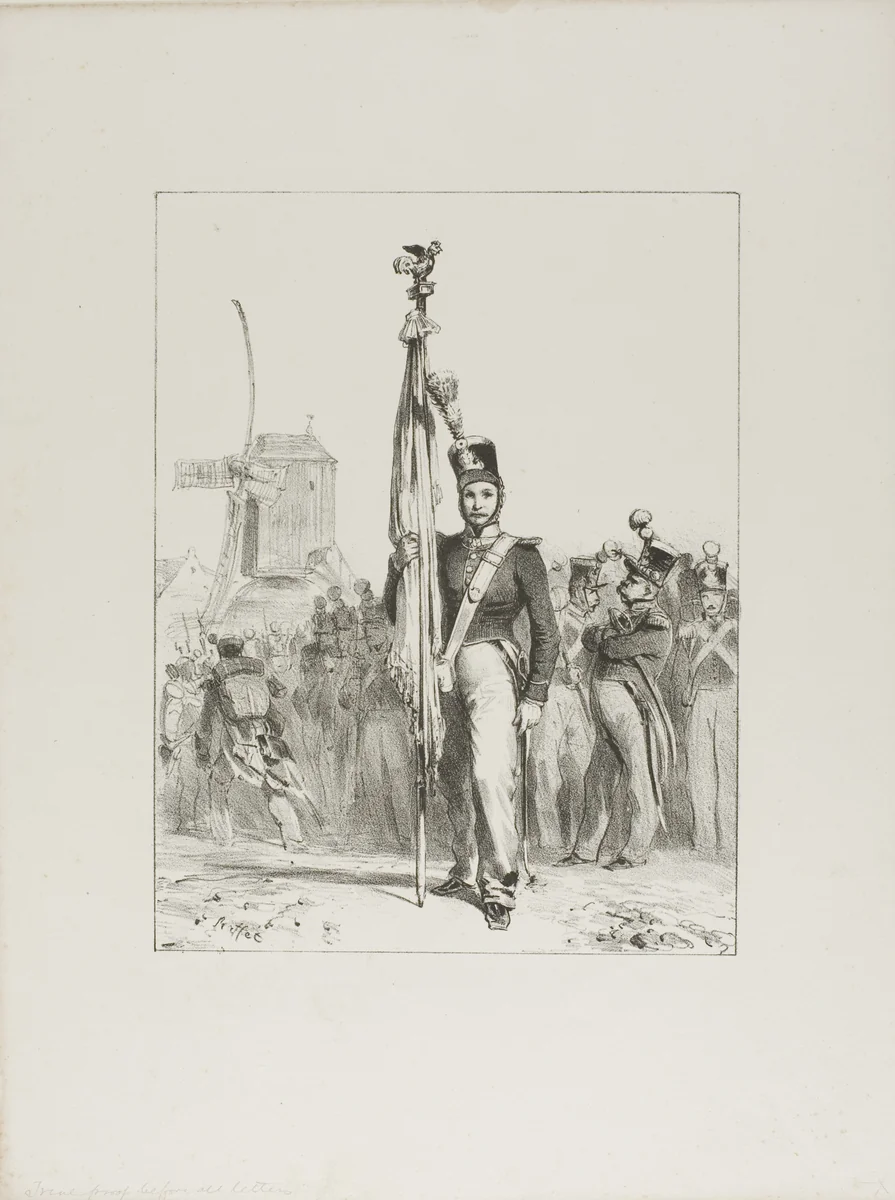 Light Infantry, Standard-Bearer by Denis Auguste Marie Raffet, print, 1830-1833