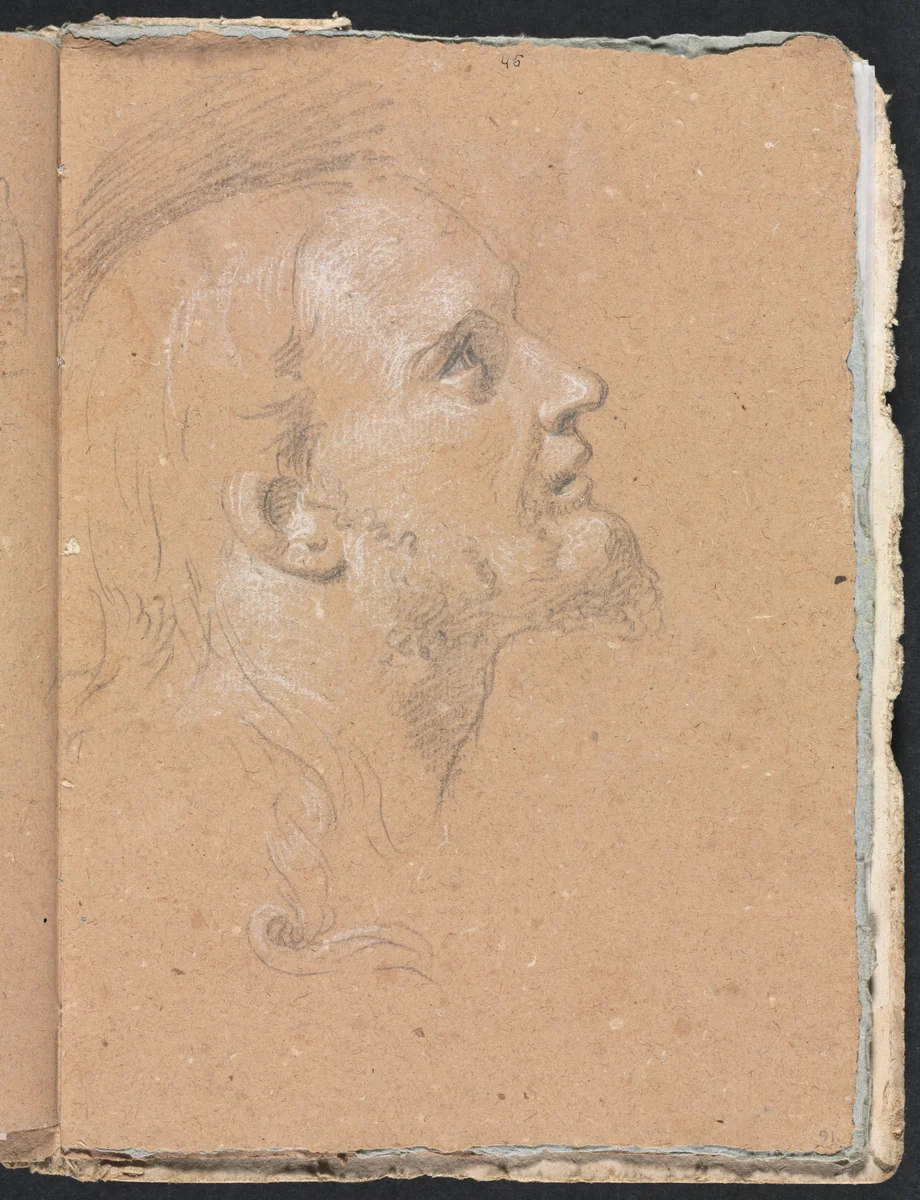 Verona Sketchbook: Male head in profile (page 91) by Francesco Lorenzi, book, 1760