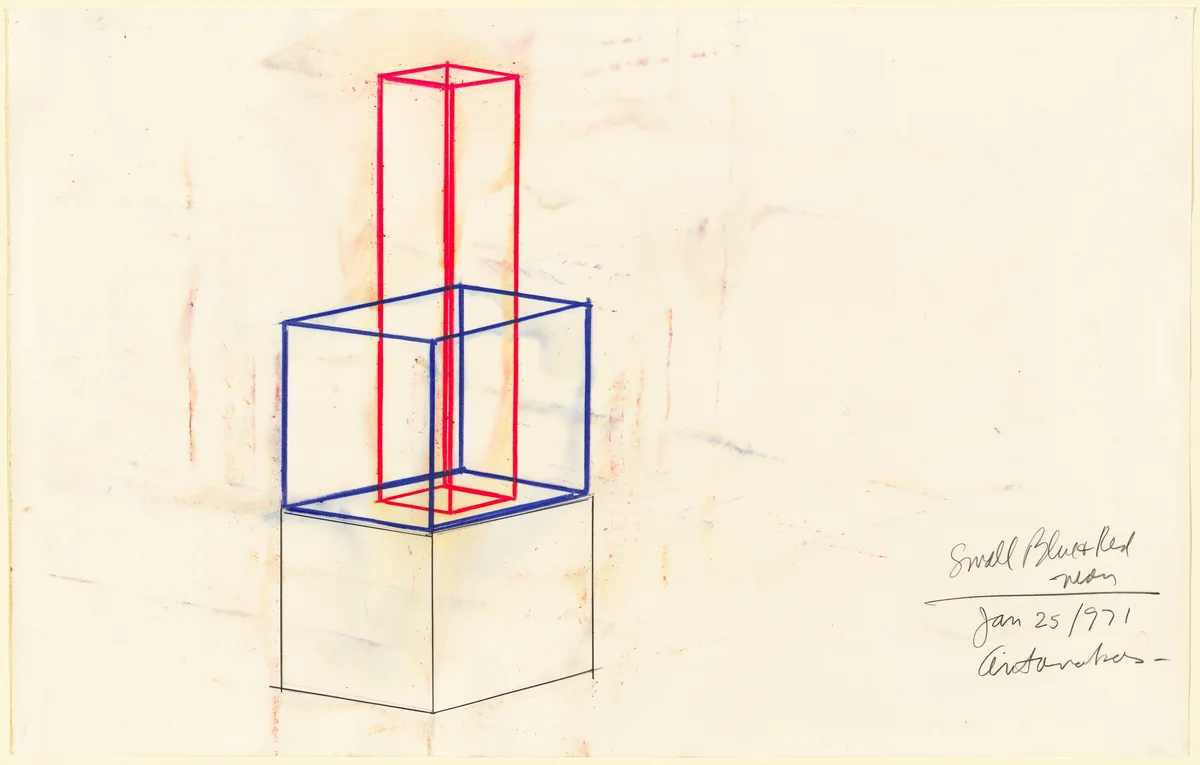 Small Blue and Red Neon by Stephen Antonakos, drawing, 1971
