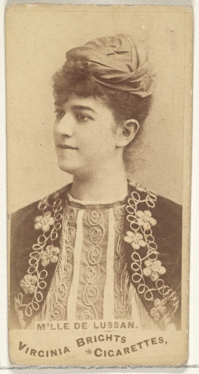 Mlle. de Lussan, from the Actors and Actresses series (N45, Type 1) for Virginia Brights Cigarettes by Allen & Ginter, photograph, 1885-1891