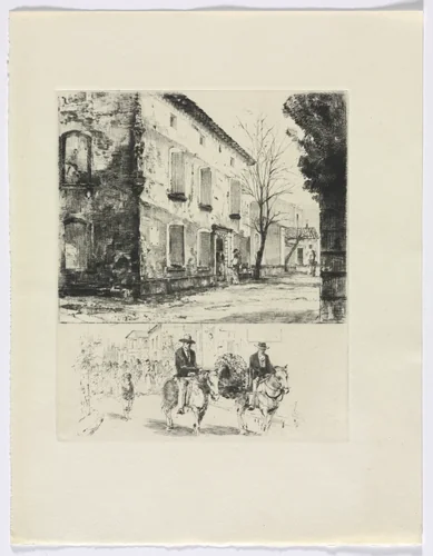 Frédéric Mistral: Mémoires et Recits by Frédéric Mistral: building/ figures on horse (insert after p. 224) by Auguste Brouet, other, 1937