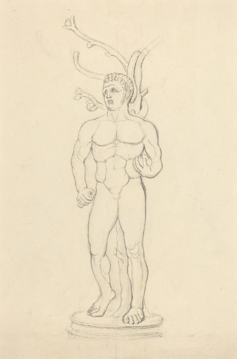 Statue of a Male Nude before a Tree by John Flaxman, drawing, 1755-1826
